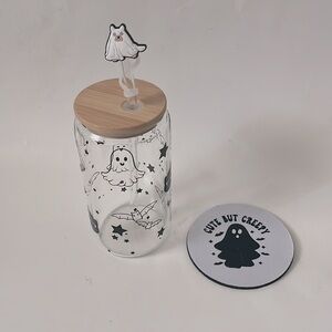 Halloween Ghost Cat & Bat Glass /Tumbler